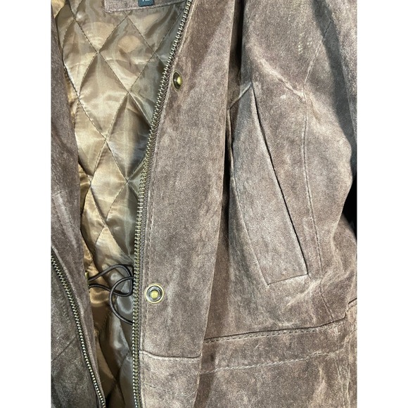 BGSD Womens Brown Suede Parka Jacket Fur Trim Hood Quilted Lined Coat M - Picture 9 of 16